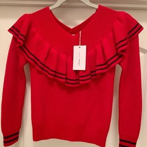 “Lovers and friends” brand from Revolve. NWT Red Sweater ruffle knit at neckline